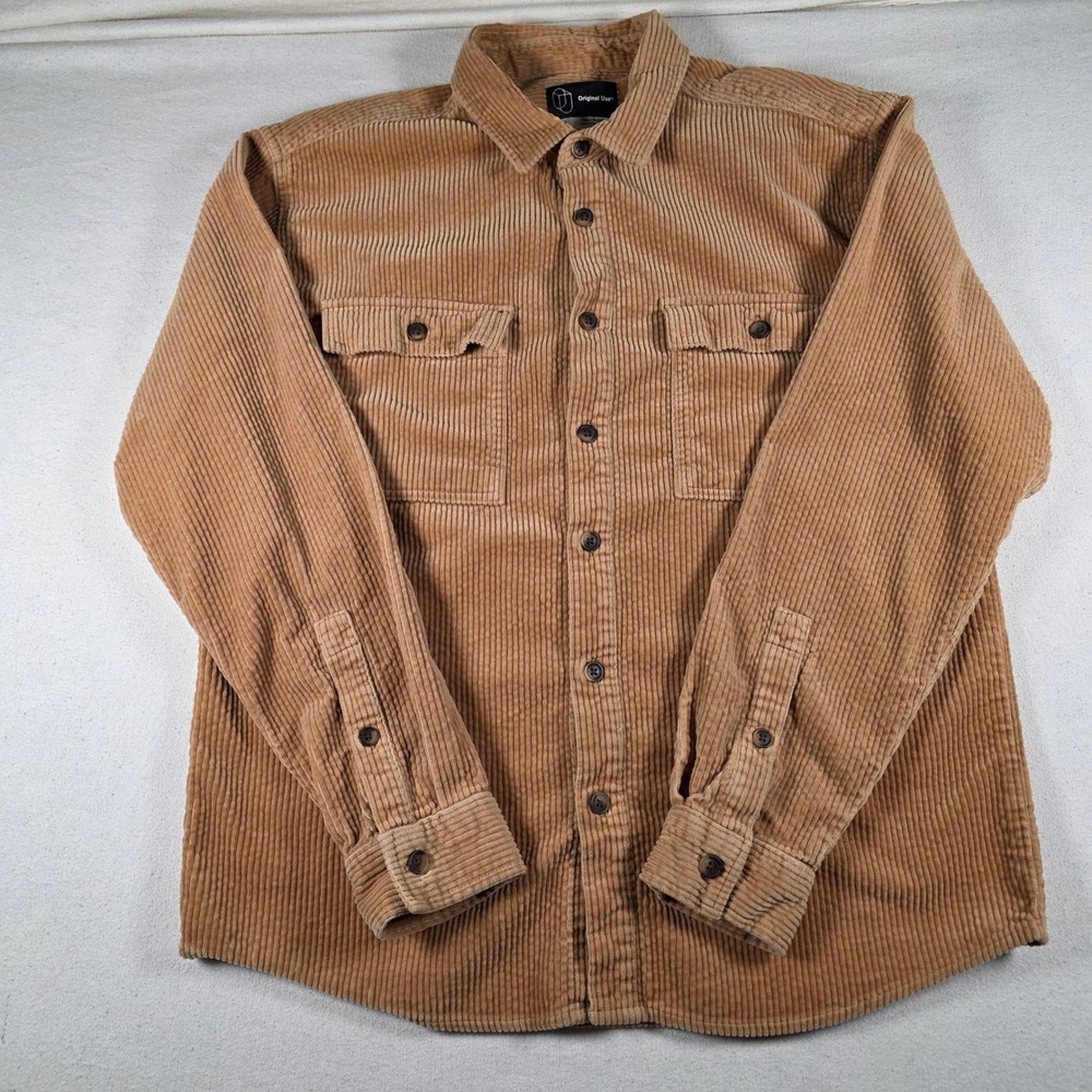 Original Use Mens Corduroy Button Down Shirt Camel Tan Wide Wale Cotton Medium